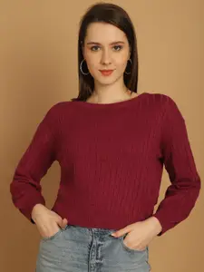 NoBarr Cable Knit Self Design Crop Pullover