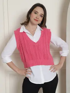 NoBarr Women Pink Sleeveless Sweater Vest
