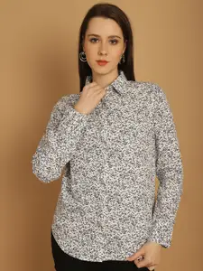 NoBarr Regular Fit Floral Printed Cotton Spread Collar Formal Shirt