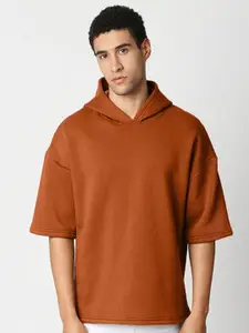 HEMSTERS Drop Shoulder Sleeves Cotton Fleece Relaxed Fit Hood Pullover Sweatshirt
