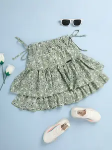 V-Mart Girls Floral Printed Flared Layered Skirt