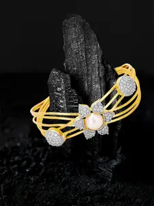 Adwitiya Collection Gold-Plated Stone-Studded Beaded Cuff Bracelet