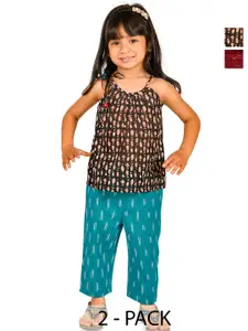 Tiny Bunnies Girls Black & Maroon Printed Top with Trousers