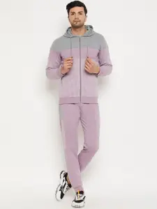 WILD WEST Colourblocked Hooded Neck Long Sleeves Cotton & Fleece Tracksuit