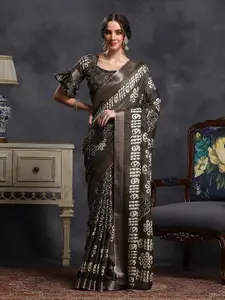 Saree mall Coffee Brown & White Ethnic Motifs Printed Zari Sungudi Saree