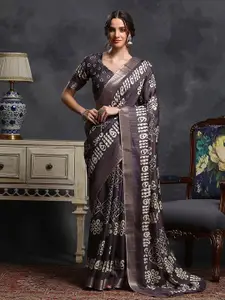 Saree mall Violet & White Ethnic Motifs Printed Zari Sungudi Saree