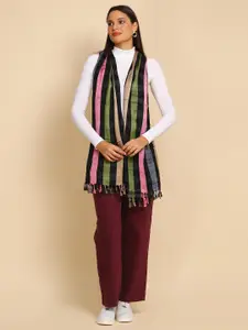 WEAVERS VILLA Striped Tasselled Border Scarf