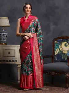 Saree mall Blue & Red Kalamkari Printed Sungudi Saree