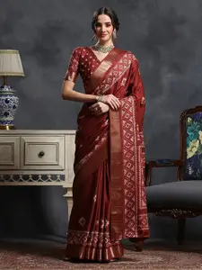 Saree mall Maroon & White Ethnic Printed Zari Sungudi Saree