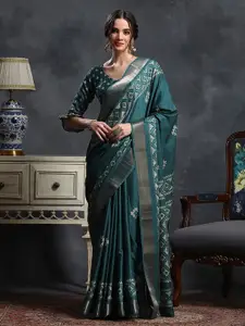 Saree mall Teal & White Ethnic Printed Zari Sungudi Saree