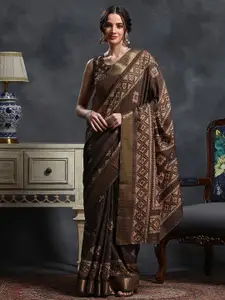 Saree mall Brown & Beige Ethnic Printed Zari Sungudi Saree