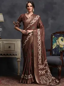 Saree mall Brown & White Bagh Printed Zari Sungudi Saree