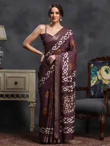 Saree mall Purple & White Bagh Printed Zari Sungudi Saree