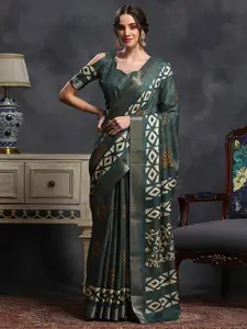 Saree mall Teal & Beige Bagh Printed Zari Sungudi Saree
