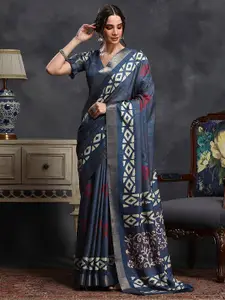 Saree mall Blue & White Bagh Printed Zari Sungudi Saree