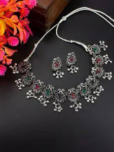PRIVIU Silver-Plated Stone-Studded Necklace & Earrings