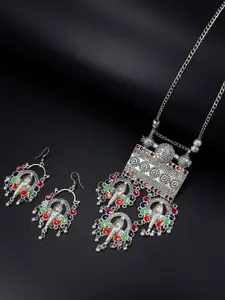 PRIVIU Silver-Plated Stone-Studded Necklace & Earrings