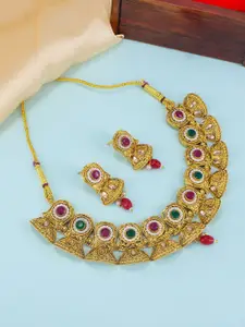 PRIVIU Gold-Plated Stone-Studded Necklace & Earrings