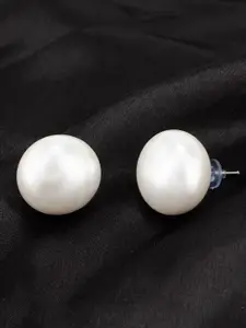 PRIVIU White & Silver-Toned Spherical Studs Earrings