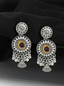 PRIVIU Silver-Toned Floral Drop Earrings
