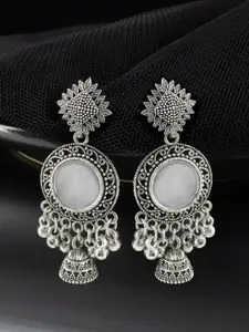 PRIVIU Silver-Toned Contemporary Drop Earrings
