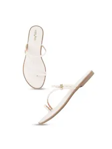 Luxyfeel Women White Party T-Strap Flats