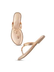 Luxyfeel Women Rose Gold Party T-Strap Flats