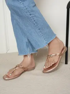 Luxyfeel Embellished T-Strap Flats