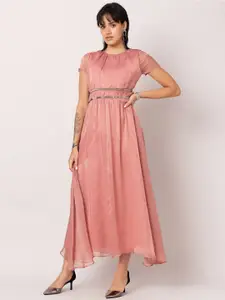 FabAlley Pink & Embellished Chiffon Maxi Dress