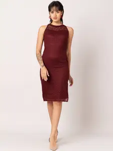 FabAlley Purple Self Design Sleeveless Sheath Dress