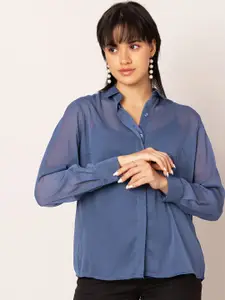 FabAlley Semi Sheer Shirt Style Georgette Top