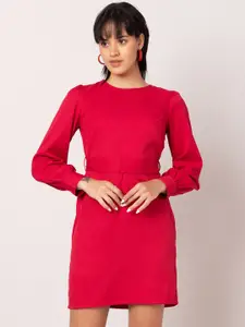 FabAlley Pink Cuffed Sleeves Sheath Dress With Belt