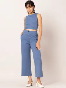 FabAlley Women Sleeveless Crop Top With Trouser Co-Ords