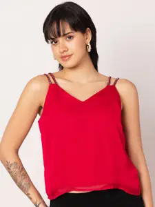 FabAlley Red Embellished Chiffon Top