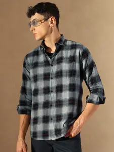 DENNISON Smart Tartan Checked Spread Collar Casual Shirt