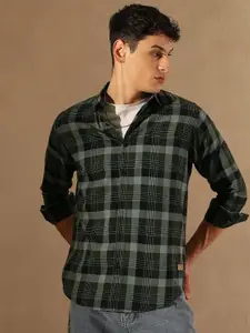 DENNISON Smart Tartan Checked Spread Collar Casual Shirt