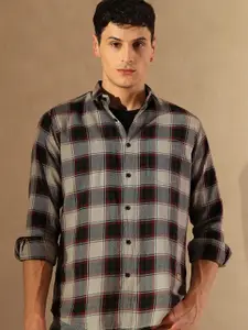 DENNISON Smart Tartan Checked Spread Collar Casual Shirt