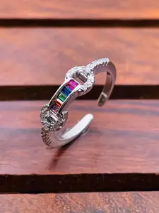 ZIVOM Silver-Plated CZ Stone Studded Baguette Design Finger Ring