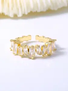 ZIVOM Gold-Plated CZ Stone Studded Baguette Design Finger Ring