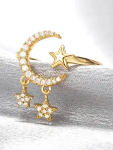ZIVOM Gold-Plated CZ Stone Studded Crescent Moon Star Design Finger Ring