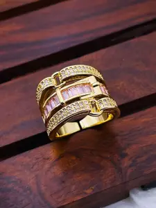 ZIVOM Gold-Plated CZ-Stone Studded Belt Buckle Design Finger Ring