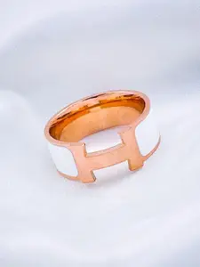 ZIVOM Rose Gold-Plated Enamel Stainless Steel Band Finger Ring