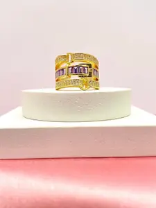 ZIVOM 18KT Gold-Plated CZ-Studded Open Back Finger Ring