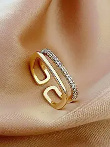 ZIVOM 18KT Gold-Plated CZ-Studded Open Back Finger Ring