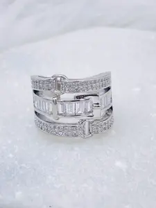 ZIVOM Silver-Plated CZ-Studded Open Back Finger Ring