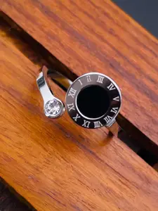 ZIVOM Silver-Plated CZ-studded Stainless Steel Finger Ring