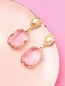 DressBerry Gold-Plated Stone-Studded Contemporary Drop Earrings