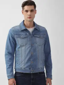 Peter England Casuals Washed Spread Collar Denim Jacket