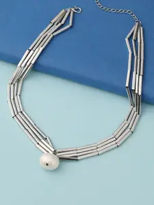 DressBerry Silver-Toned Beaded Silver-Plated Necklace