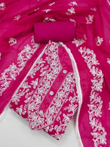 Panzora Floral Embroidered Art Silk Unstitched Dress Material